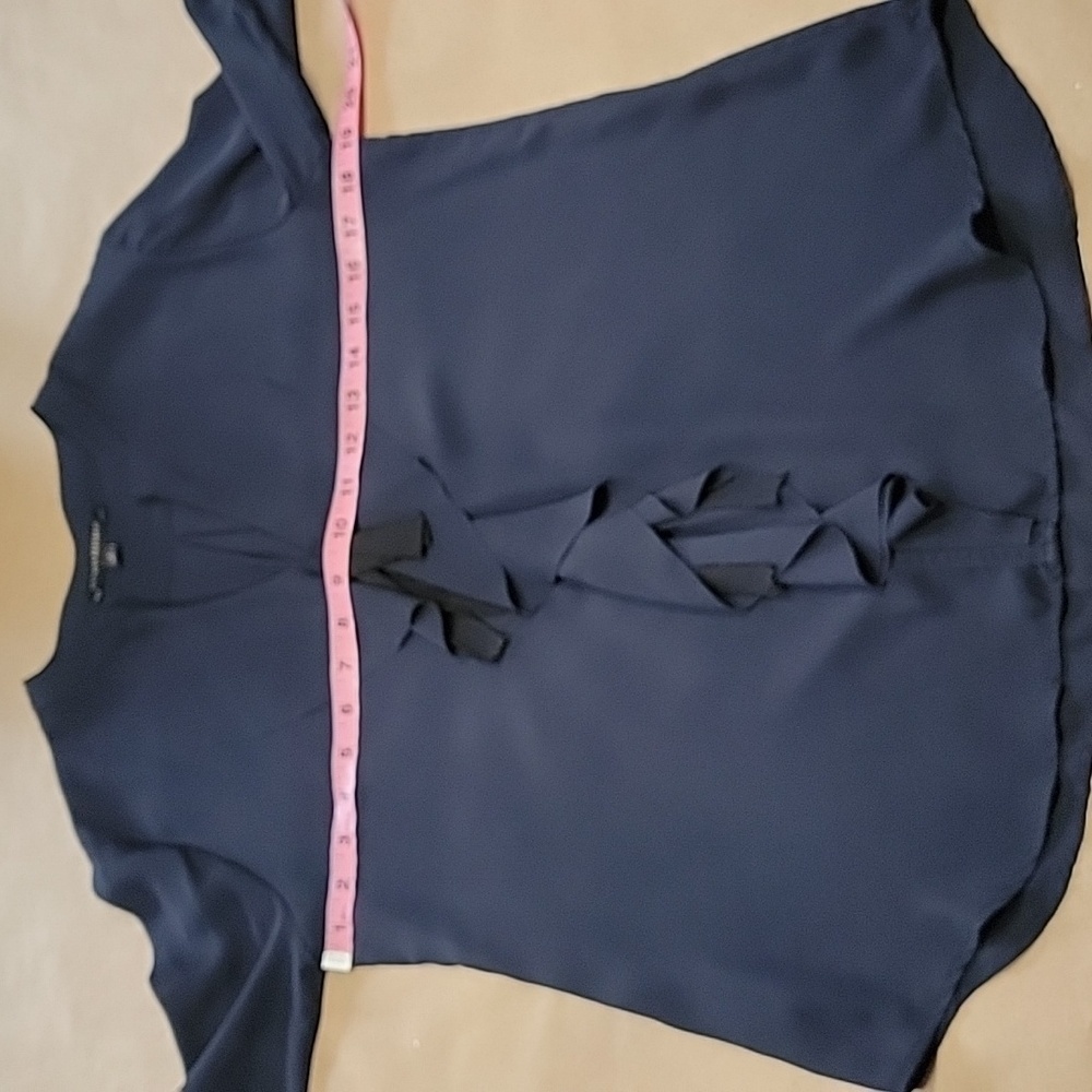 Banana Republic Size S Navy Blue V-Neck w/ Ruffle Front Blouse, Exc. Used Cond. - Picture 7 of 12
